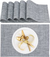 Relaxdays placemats - set van 6 - tafelonderleggers - tafelmatjes - geweven - afwasbaar - grijs