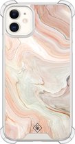 Casimoda® hoesje - Geschikt voor iPhone 11 - Marmer Waves - Shockproof case - Extra sterk - Siliconen/TPU - Bruin/beige, Transparant