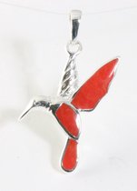 Zilveren kolibrie hanger met rode koraal steen