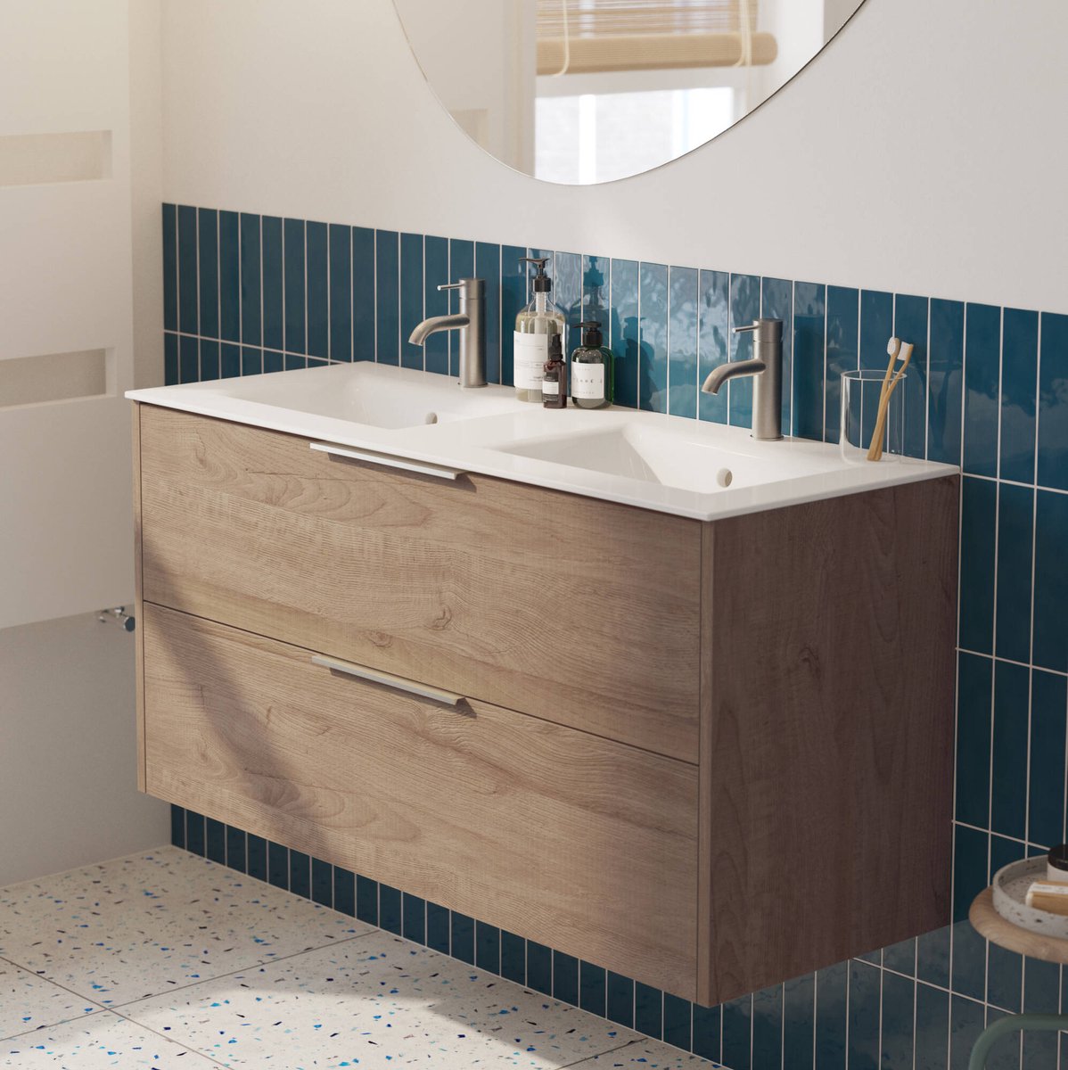 Saqu Lima Badkamermeubel Set - 121x51 cm - Voorgemonteerd - Bruin - Wastafelmeubel - Badmeubel