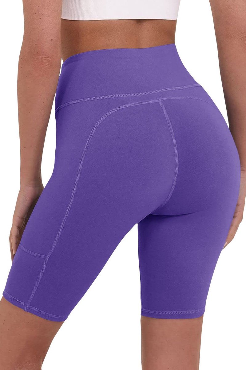 TCA Dames Equilibrium Yoga Hoge Taille Korte Broek met Telefoon Zakje - Paars, S