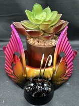 Metalen planten / kaarsen houder "vlinder" - geel + roze - hoogte 4 x 6.5 x dia 9.5 cm - Woonaccessoires - Tuinaccessoires - Tuindecoraties