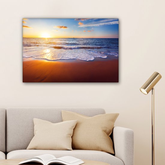 OneMillionCanvasses - Toile - Peinture - Plage - Mer - Soleil - Horizon - Peintures sur toile - Photo sur toile - 150x100 cm - Salon