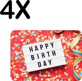 BWK Stevige Placemat - Happy Birthday met Confetti en Slingers - Set van 4 Placemats - 40x30 cm - 1 mm dik Polystyreen - Afneembaar