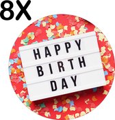 BWK Flexibele Ronde Placemat - Happy Birthday met Confetti en Slingers - Set van 8 Placemats - 40x40 cm - PVC Doek - Afneembaar