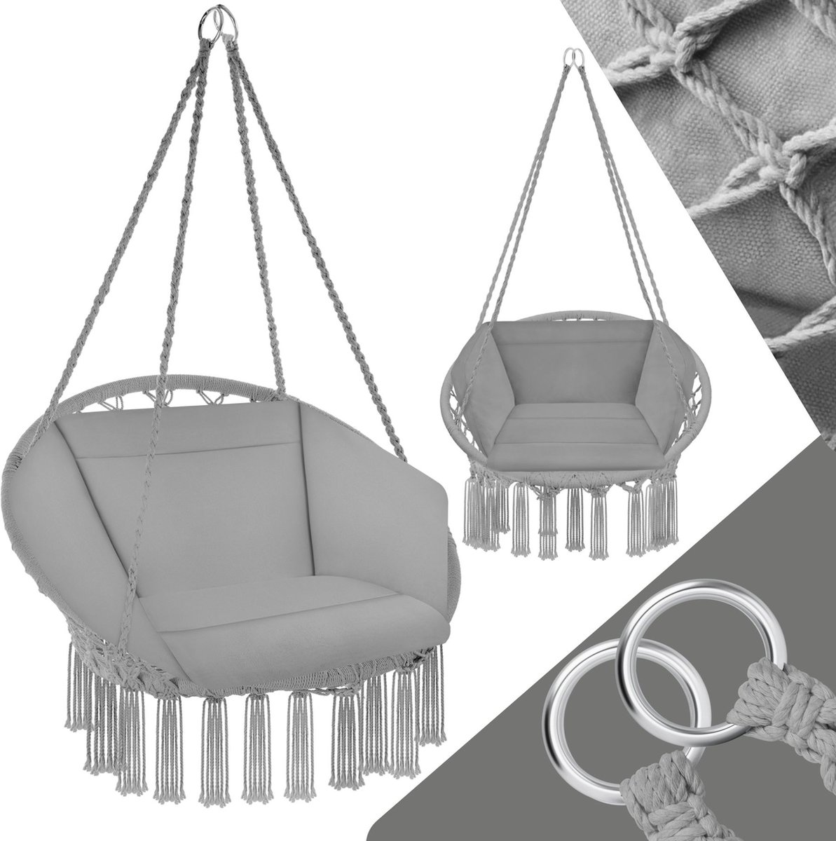 Bol.com tectake® - Hangstoel voor binnen en buiten, terrassen en balkonmeubels, hangstoel met frame, robuuste constructie met gr... aanbieding