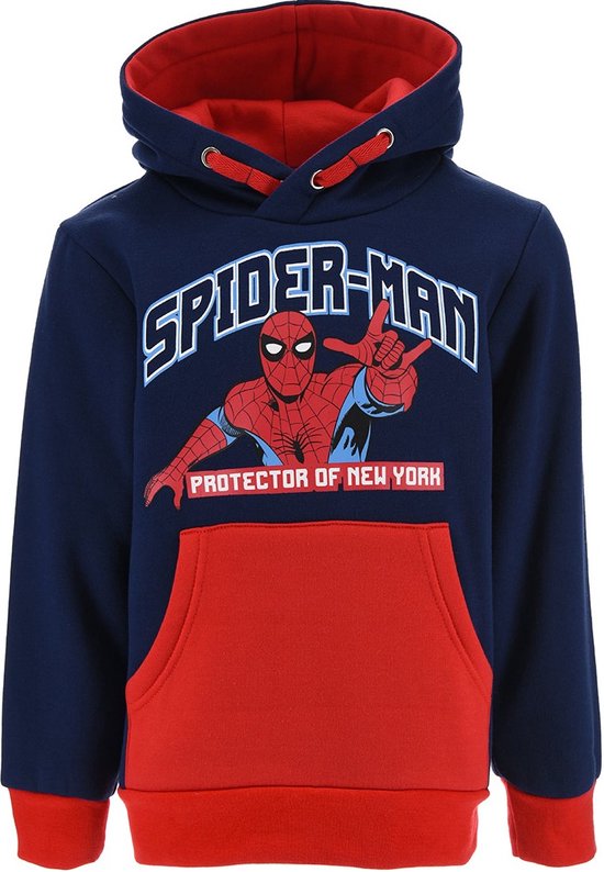 Spiderman Marvel - Hoodie - Sweater met kap - Blauw rood. Maat 128 cm / 8 jaar