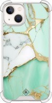 Casimoda® hoesje - Geschikt voor iPhone 13 - Marmer Mintgroen - Shockproof case - Extra sterk - Siliconen/TPU - Mint, Transparant