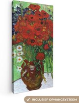 Canvas Schilderij Vaas met rode papavers en madeliefjes - Vincent van Gogh - 20x40 cm - Wanddecoratie