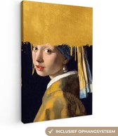 Oude Meesters Canvas - 60x90 - Canvas Schilderij - Meisje met de parel - Goud - Johannes Vermeer