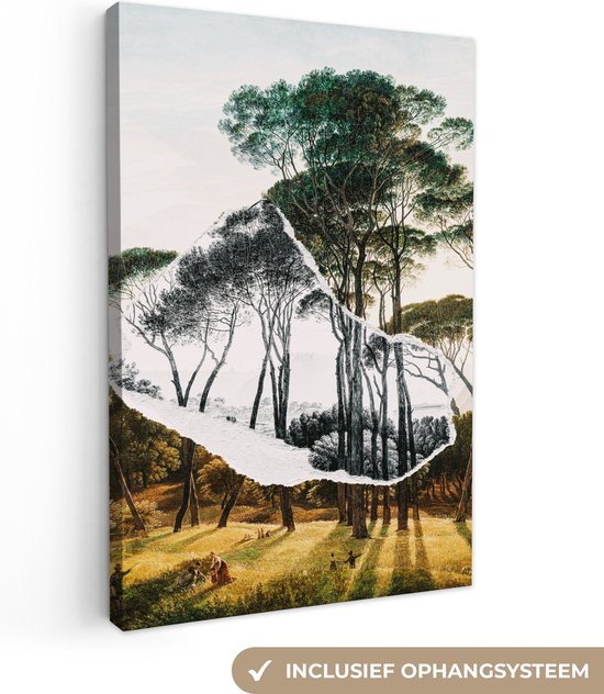 Canvas Schilderij Italiaans landschap parasoldennen - Kunst - Hendrik Voogd - Schilderij - Zwart wit - Oude meesters - 80x120 cm - Wanddecoratie