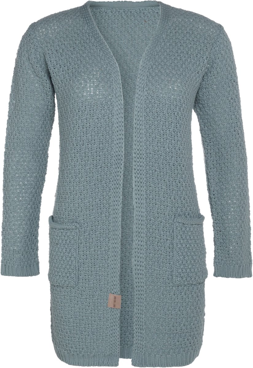 Knit Factory Luna Gebreid Vest Stone Green - Gebreide dames cardigan - Middellang vest reikend tot boven de knie - Groen damesvest gemaakt uit 30% wol en 70% acryl - 36/38 - Met steekzakken