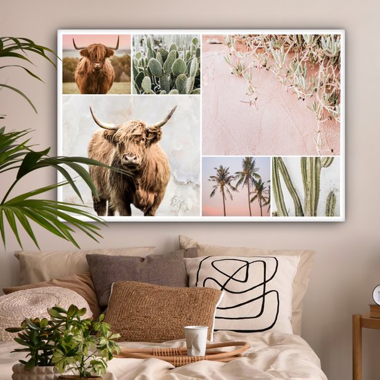 Décoration murale - Highlander écossais - Collage - Cactus - Peinture sur Toile - 140x90 cm