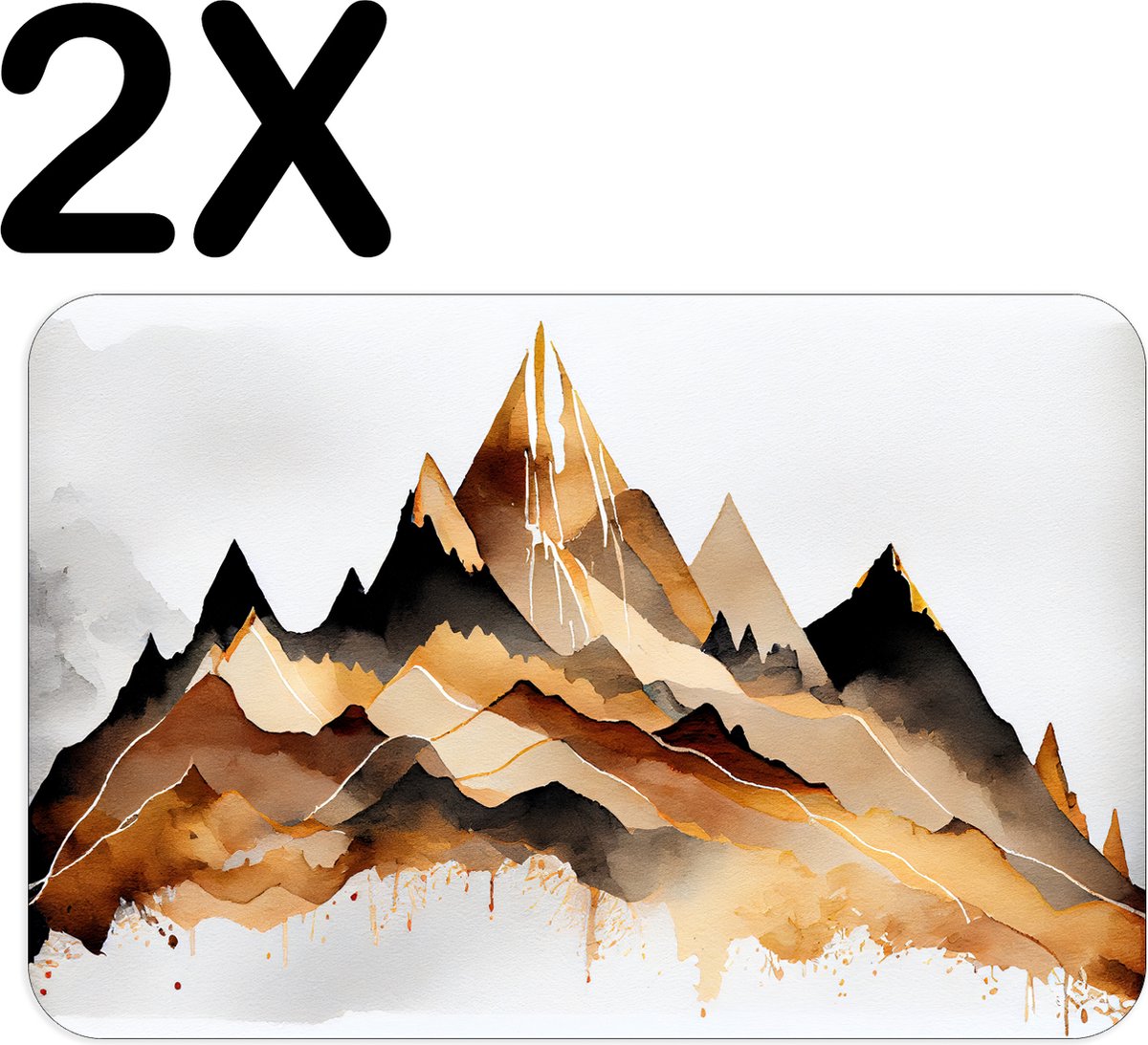 BWK Luxe Placemat - Getekende Art - Bergen - Set van 2 Placemats - 45x30 cm - 2 mm dik Vinyl - Anti Slip - Afneembaar
