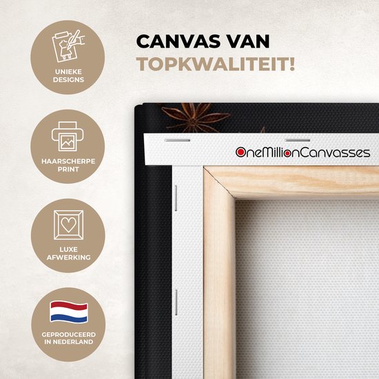 Canvas Schilderij Kruiden - Zwart - Specerijen - Keuken - Koken - 80x60 cm - Wanddecoratie
