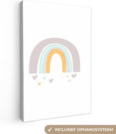 Tableau sur toile Dessin d'enfant avec un arc-en-ciel et des coeurs - 60x90 cm - Décoration murale