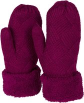 Bordeaux-rood Dames warme winter gebreide wanten, handschoenen met diamantpatroon, thermo fleece, gebreide handschoenen 09010031