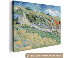 Canvas schilderij 80x60 cm - Wanddecoratie Huisjes met rieten daken in Cordeville - Vincent van Gogh - Muurdecoratie woonkamer - Slaapkamer decoratie - Kamer accessoires - Schilderijen op canvas