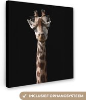 Girafe avec des lunettes sur fond noir toile 2cm 20x20 cm - petit - Tirage photo sur toile (Décoration murale salon / chambre) / Animaux sauvages Peintures sur toile