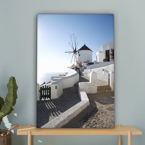 Moulin à vent à Santorin en Grèce Toile 40x60 cm - Tirage photo sur toile (Décoration murale salon / chambre) / Villes européennes Peintures sur toile