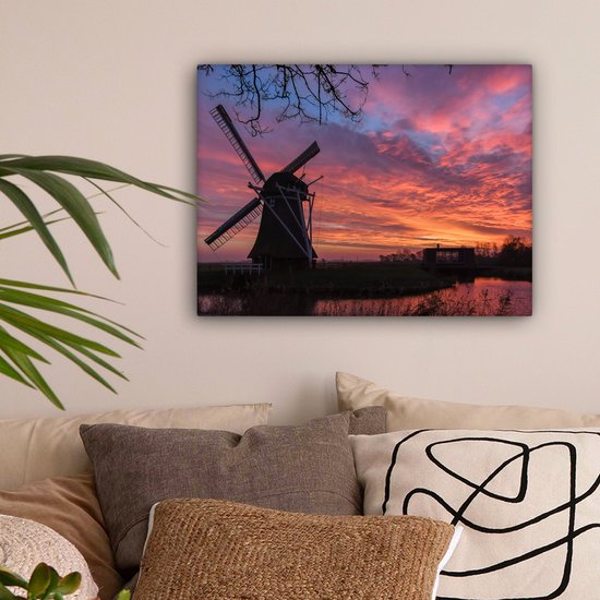 Moulin à vent pendant un lever de soleil toile 2cm 40x30 cm - petit - Tirage photo sur toile (Décoration murale salon / chambre)