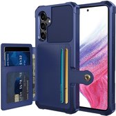Étui portefeuille adapté pour Samsung Galaxy A34 - Coque arrière avec porte-cartes - Étui de téléphone pour carte de débit - Porte-carte à l'arrière - Étui avec aimant pour support de voiture Bleu foncé