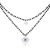 Dubbel Laags Ketting Kristal Kralen - Blue Eye Silver