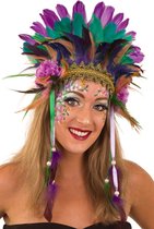 KIMU Coiffe à Plumes Violet Vert - Ressorts Festival - Coiffe Coiffe Indienne Plumes de Faisan Indien - Plumes Colorées Carnaval Carnaval d'Été