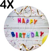 BWK Luxe Ronde Placemat - Happy Birthday met Slingers en Balonnen - Set van 4 Placemats - 50x50 cm - 2 mm dik Vinyl - Anti Slip - Afneembaar
