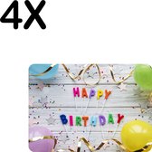 BWK Luxe Placemat - Happy Birthday met Slingers en Balonnen - Set van 4 Placemats - 35x25 cm - 2 mm dik Vinyl - Anti Slip - Afneembaar