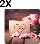 BWK Luxe Placemat - I Love Mom - Moederdag - Rozen - Set van 2 Placemats - 40x40 cm - 2 mm dik Vinyl - Anti Slip - Afneembaar