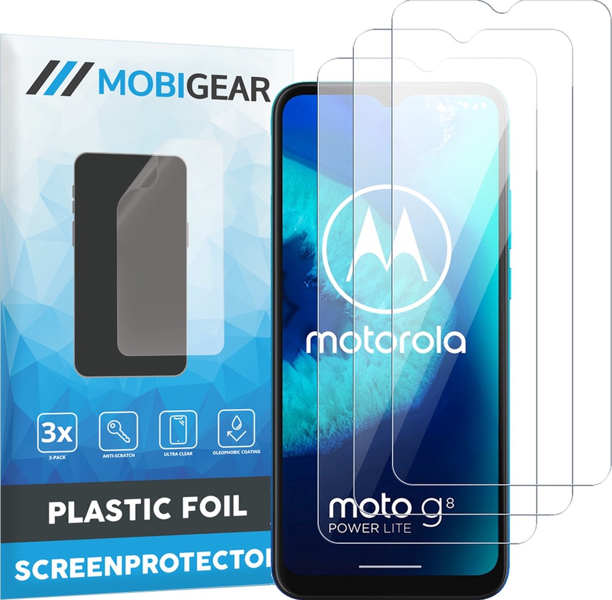 Mobigear Screenprotector geschikt voor Motorola Moto G8 | Mobigear Screenprotector Folie - Case Friendly (3-Pack)