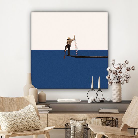 Toile - Abstrait - Bateau - Mer - Texte - Chapeau - Abstrait - 90x90 cm - Canvasdoek - Peinture sur toile