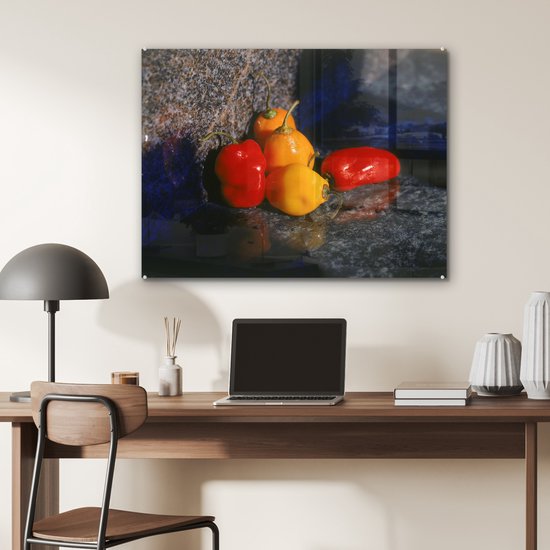 Peinture sur verre - Piments de Cascabel sur pierre - 80x60 cm - Peintures sur Verre Peintures - Photo sur Glas