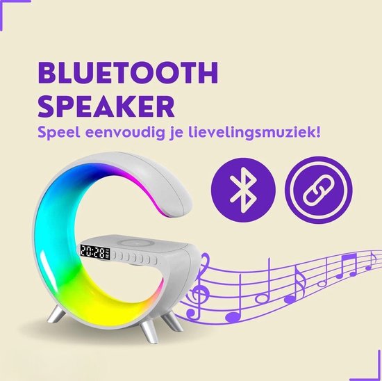 DiverseGoods Wake-Up Light - Met Draadloze Oplader - Digitale Wekker - Lichtwekker - Wekkerradio - LED Light - Bluetooth Speaker- Wit Mini — afbeelding 2