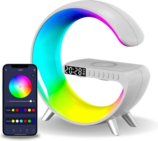 DiverseGoods Wake-Up Light - Met Draadloze Oplader - Digitale Wekker - Lichtwekker - Wekkerradio - LED Light - Bluetooth Speaker- Wit