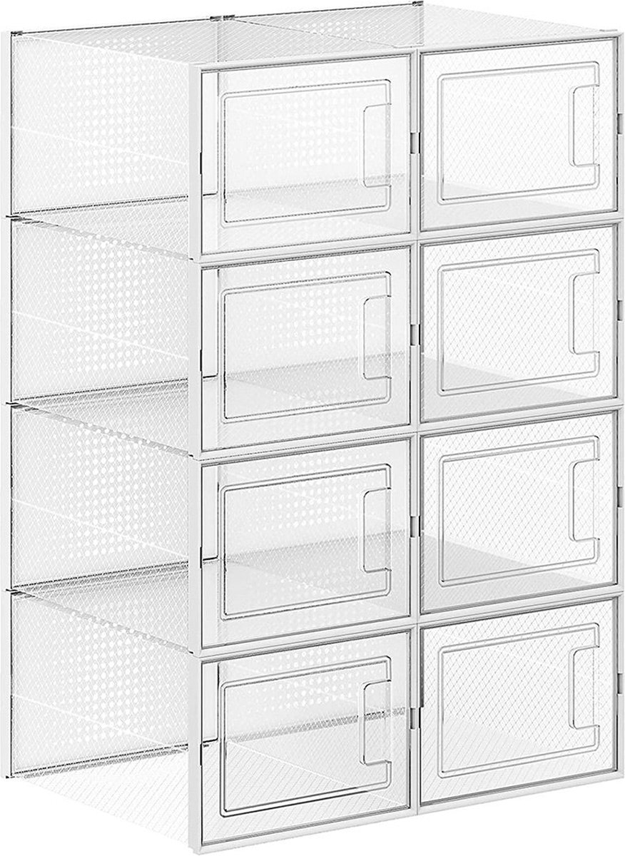 SONGMICS - Schoenendozen - 12 stuks schoenendozen - opvouwbaar en stapelbaar - tot maat 46 -transparant-wit