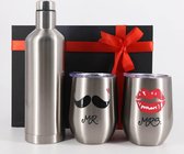 Mug Monsieur et Madame + Thermos | Set cadeau en acier inoxydable, Original et utile, Premium , cadeau d'amour pour Couples, femmes et hommes, idées de cadeaux d'anniversaire