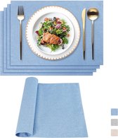 Wasbare linnen placemats, set van 4 placemats, hittebestendige placemats, dubbelzijdige naaiplaatsmatten voor thuis, diners, keuken, restaurant en hotel, 48 x 33 cm, blauw.