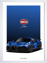 Bugatti Divo Blauw op Poster - 50 x 70cm - Auto Poster Kinderkamer / Slaapkamer / Kantoor