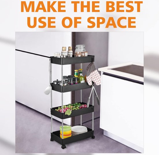 SONGMICS Plastic Trolley Multifunctional Trolley with Wheels for Kitchen, Office, Bathroom SONGMICS Plastic Trolley Multifunctional Trolley with Wheels for Kitchen, Office, Bathroom