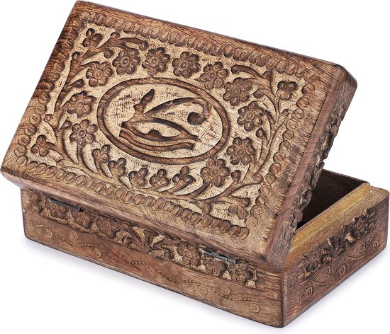 Handgesneden decoratieve houten kist met oog van waarheidssnijwerk, multifunctioneel gebruik als sieradenopslag, sieradenhouder of horlogedoos, ideaal als cadeau