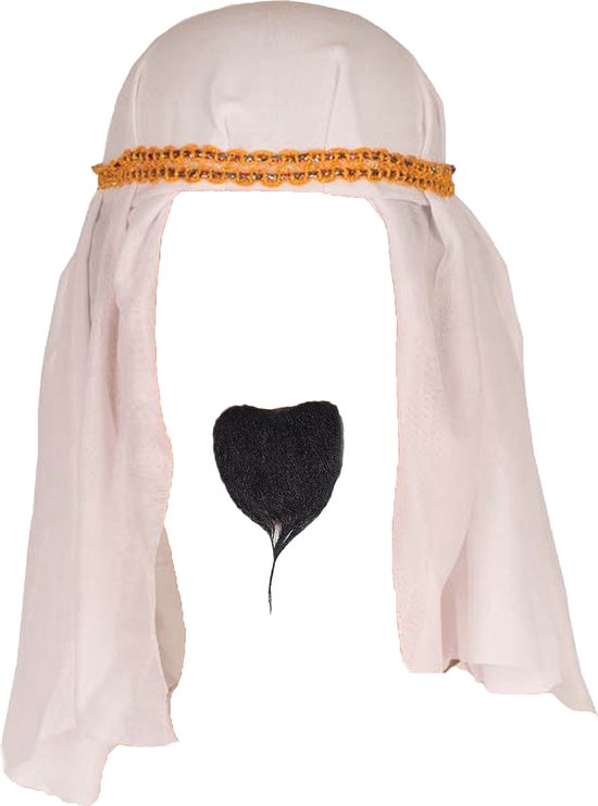 MmmLucipor Kostuum Arabische sjeik, sjeik kostuum heren, Arabisch kostuum met hoofddoek, party zonnebril, valse baard, 1 halsketting, 1 armband, 2 vingerringen, voor Halloween, karnavel, party (XXL