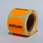“NIEUW!” stickers op rol - 225 per rol - 50mm oranje