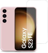 Geschikt voor Samsung Galaxy S23 FE - Hoesje + Screenprotector – Gehard Glas Cover - Suède Case Rose