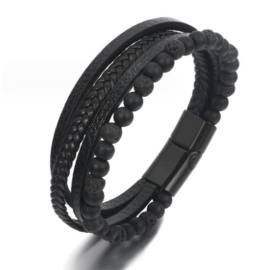 Paar Viking leren armbanden, zwart