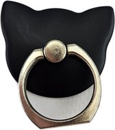 Mobiele telefoon button zwart houder staand ronde vinger ring smartphone vasthouden standhouder kat voor vrouwen meisjes