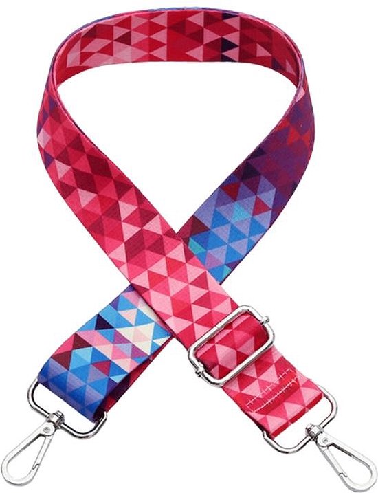 Schouderriem Pink Triangles - bag strap - verstelbaar - afneembare schouderband - tassenriem - roze - blauw - zilver