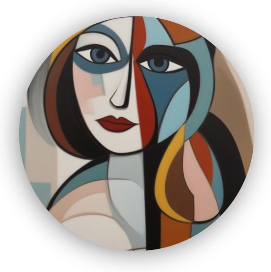 Vrouw in de stijl van Picasso - Picasso schilderij - Vrouwen - Woonkamer decoratie - Wandcirkels - Schilderij op plexiglas - 90 x 90 cm 5mm