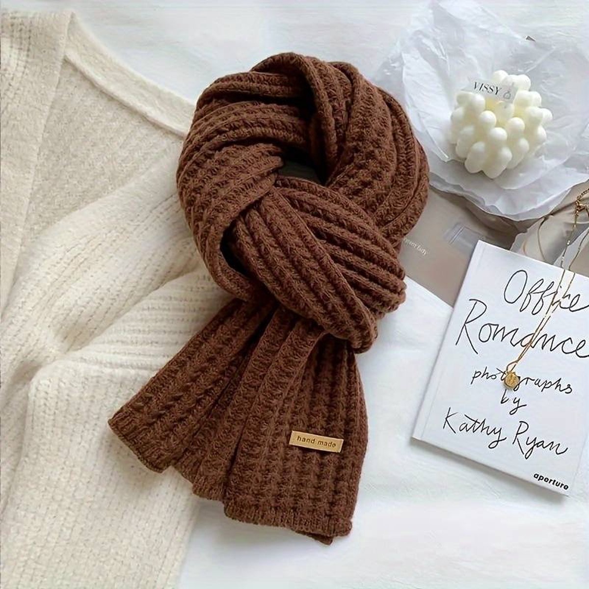 Gebreide warme sjaal | | sjaal dames winter | heren sjaals winter | bruin | 180 cm
